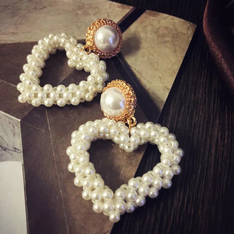 Faux Pearl Earring | Heart Drop Earring | Treasures of Pearl
